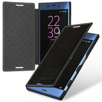 Кожаный чехол горизонтальная книжка (премиум нат. кожа) для Sony Xperia X Черный