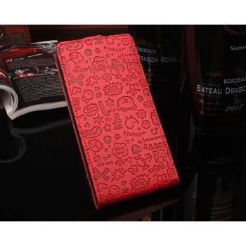 Чехол вертикальная книжка текстура Мультик на силиконовой основе с отсеком для карт на магнитной защелке для Asus ZenFone 3 Max  Красный