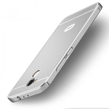 Двухкомпонентный чехол c металлическим бампером с поликарбонатной зеркальной накладкой и отверстием для логотипа для Xiaomi RedMi 4 Pro Серый