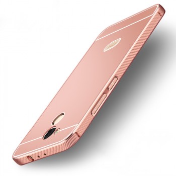 Двухкомпонентный чехол c металлическим бампером с поликарбонатной зеркальной накладкой и отверстием для логотипа для Xiaomi RedMi 4 Pro Розовый