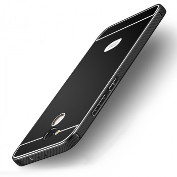 Двухкомпонентный чехол c металлическим бампером с поликарбонатной зеркальной накладкой и отверстием для логотипа для Xiaomi RedMi 4 Pro Черный