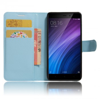 Чехол портмоне подставка для Xiaomi RedMi 4/Pro с магнитной защелкой и отделениями для карт Голубой