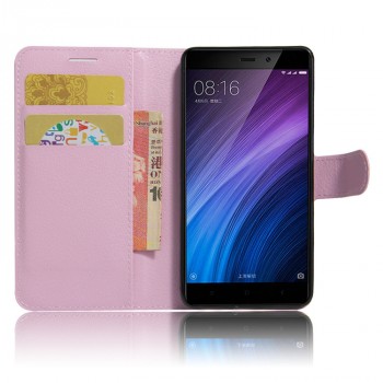 Чехол портмоне подставка для Xiaomi RedMi 4/Pro с магнитной защелкой и отделениями для карт Розовый