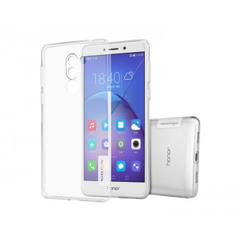 Силиконовый глянцевый полупрозрачный чехол с защитными заглушками для Huawei Honor 6X  Белый