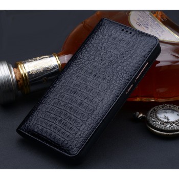 Кожаный чехол горизонтальная книжка (премиум нат. кожа крокодила) для Huawei Honor 6X  Черный