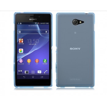 Силиконовый матовый полупрозрачный чехол для Sony Xperia M2 dual Голубой