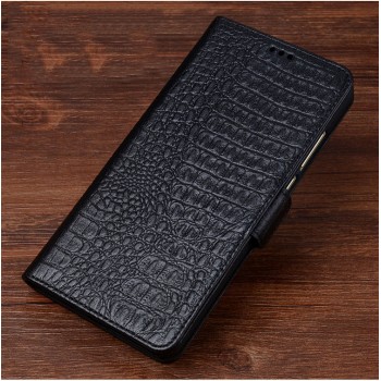 Кожаный чехол портмоне подставка (премиум нат. кожа крокодила) с магнитной застежкой для Meizu Pro 6 Plus  Черный