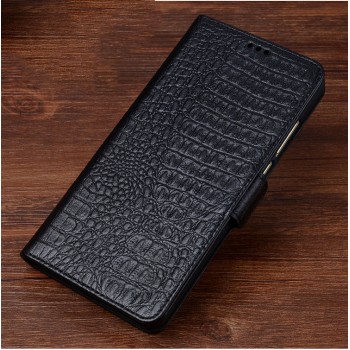 Кожаный чехол портмоне подставка (премиум нат. кожа крокодила) с крепежной застежкой для HTC Desire 830 Черный
