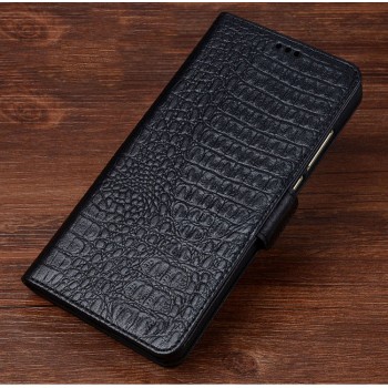 Кожаный чехол портмоне подставка (премиум нат. кожа крокодила) с крепежной застежкой для Lenovo Phab 2 Plus  Черный