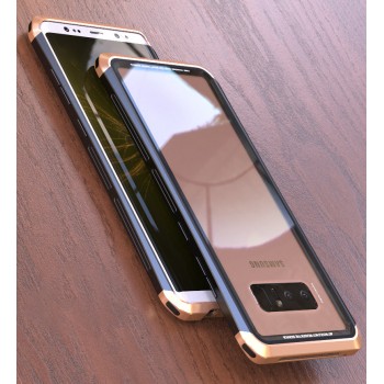 Металлический округлый двухцветный премиум бампер сборного типа с задней крышкой из закаленного защитного стекла для Samsung Galaxy Note 8 Бежевый