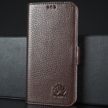 Кожаный чехол горизонтальная книжка подставка (премиум нат. кожа) с крепежной застежкой для Huawei Honor 8 Коричневый