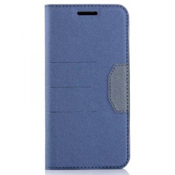 Чехол горизонтальная книжка подставка на силиконовой основе с отсеком для карт и тканевым покрытием для HTC 10 Синий