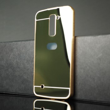 Двухкомпонентный чехол c металлическим бампером с поликарбонатной накладкой и зеркальным покрытием для LG K10 Бежевый