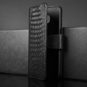 Кожаный чехол портмоне (нат. кожа крокодила) с магнитной защелкой для Samsung Galaxy S7 Черный