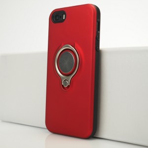 Двухкомпонентный силиконовый матовый непрозрачный чехол с поликарбонатной и крышкой и встроенным кольцом-подставкой для Iphone 5s/5/SE Красный