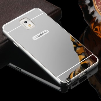 Двухкомпонентный чехол c металлическим бампером с поликарбонатной накладкой и зеркальным покрытием для Samsung Galaxy Note 3 Серый
