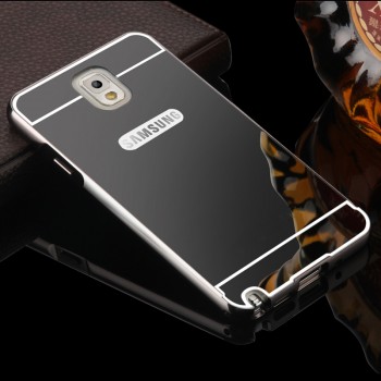 Двухкомпонентный чехол c металлическим бампером с поликарбонатной накладкой и зеркальным покрытием для Samsung Galaxy Note 3 Черный
