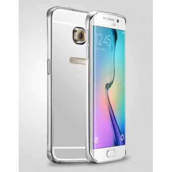 Двухкомпонентный чехол с металлическим бампером и поликарбонатной зеркальной накладкой для Samsung Galaxy S6 Edge Серый