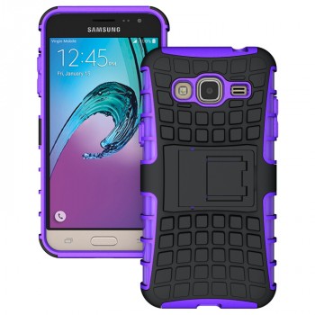 Двухкомпонентный силиконовый чехол с поликарбонатной вставкой и подставкой для Samsung Galaxy J3 (2016) Фиолетовый