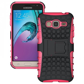 Двухкомпонентный силиконовый чехол с поликарбонатной вставкой и подставкой для Samsung Galaxy J3 (2016) Розовый