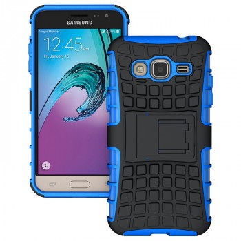 Двухкомпонентный силиконовый чехол с поликарбонатной вставкой и подставкой для Samsung Galaxy J3 (2016) Синий