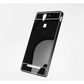 Двухкомпонентный чехол c металлическим бампером с поликарбонатной накладкой и зеркальным покрытием для Sony Xperia C3 Черный