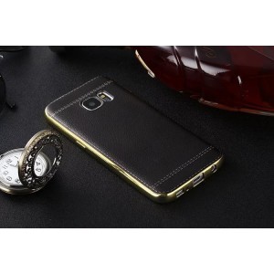 Чехол задняя накладка для Samsung Galaxy S6 с текстурой кожи Черный