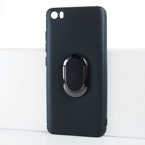 Силиконовый матовый непрозрачный чехол с встроенным кольцом-подставкой для Xiaomi MI5 Черный
