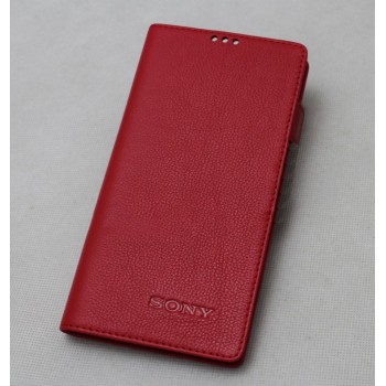 Кожаный чехол горизонтальная книжка подставка (премиум нат. кожа) с крепежной застежкой для Sony Xperia X Performance Красный
