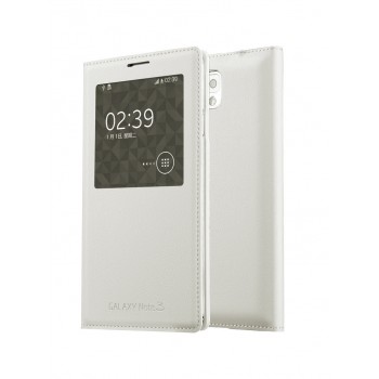 Чехол смарт флип на встраиваемой пластиковой основе с окном вызова для Samsung Galaxy Note 3 Белый
