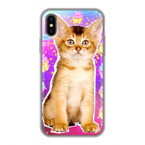 Дизайнерский силиконовый чехол для Iphone x10 Космик кошки