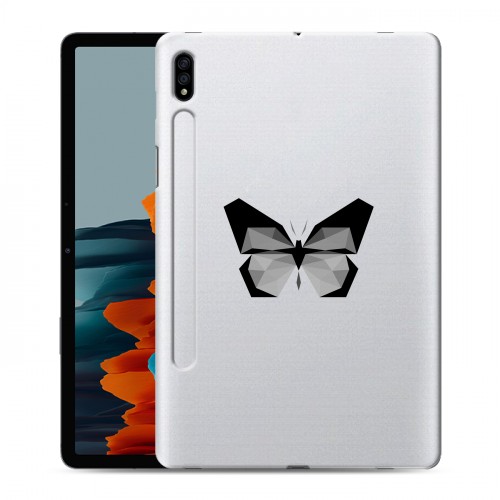 Полупрозрачный дизайнерский пластиковый чехол для Samsung Galaxy Tab S7 прозрачные Бабочки 