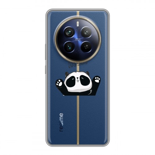 Полупрозрачный дизайнерский пластиковый чехол для Realme 12 Plus 5G Прозрачные панды - смайлики