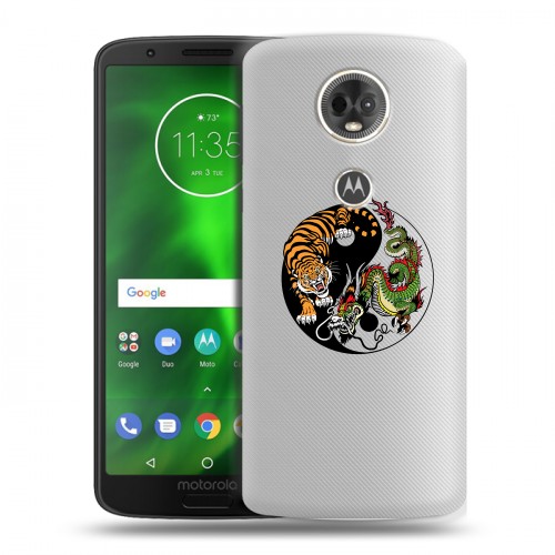 Полупрозрачный дизайнерский пластиковый чехол для Motorola Moto E5 Plus Прозрачный тигр