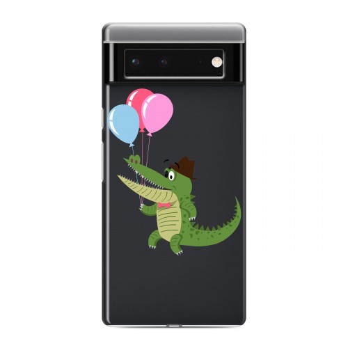 Полупрозрачный дизайнерский силиконовый с усиленными углами чехол для Google Pixel 6 Прозрачные крокодилы