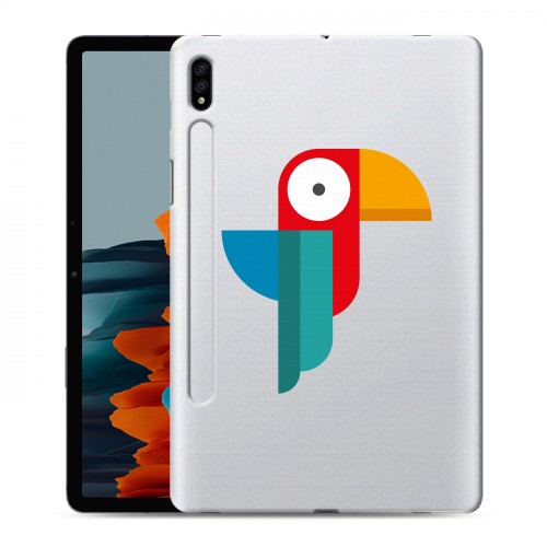 Полупрозрачный дизайнерский пластиковый чехол для Samsung Galaxy Tab S7 Прозрачные попугаи