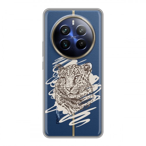 Дизайнерский силиконовый чехол для Realme 12 Plus 5G Прозрачные леопарды