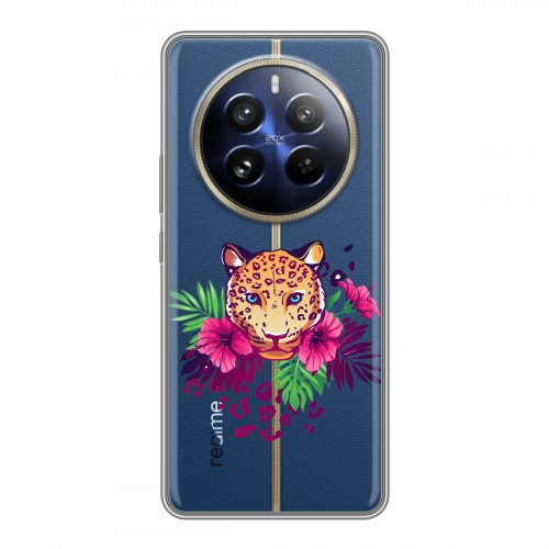 Полупрозрачный дизайнерский силиконовый чехол для Realme 12 Pro Plus Прозрачные леопарды