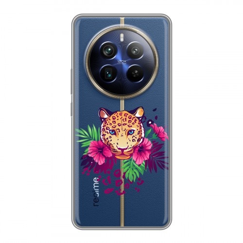 Полупрозрачный дизайнерский пластиковый чехол для Realme 12 Plus 5G Прозрачные леопарды