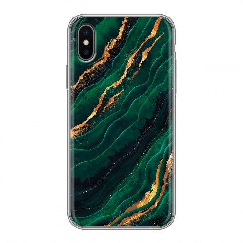 Дизайнерский силиконовый чехол для Iphone x10 Мрамор зеленое золото