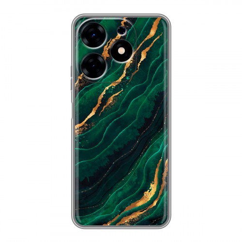 Дизайнерский силиконовый с усиленными углами чехол для Tecno Spark 10 Мрамор зеленое золото