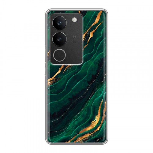Дизайнерский силиконовый с усиленными углами чехол для Vivo V29 Мрамор зеленое золото