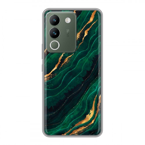 Дизайнерский силиконовый чехол для Vivo V29e Мрамор зеленое золото