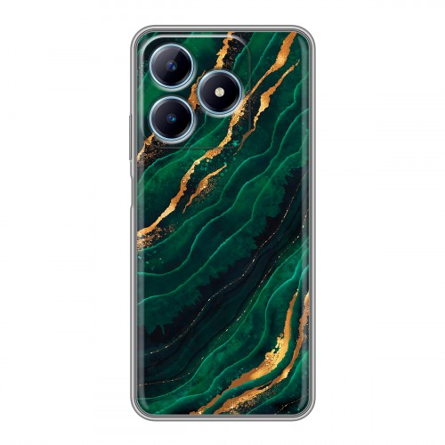 Дизайнерский силиконовый чехол для Realme C63 Мрамор зеленое золото