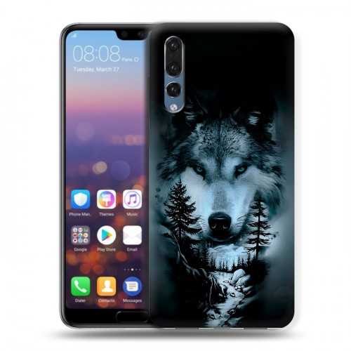 Дизайнерский силиконовый с усиленными углами чехол для Huawei P20 Pro Лесной волк