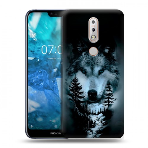 Дизайнерский пластиковый чехол для Nokia 7.1 Лесной волк