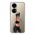 Полупрозрачный дизайнерский силиконовый чехол для Huawei P50 Pro Женские принты