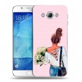 Дизайнерский пластиковый чехол для Samsung Galaxy A8 Девушка и букет