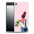 Дизайнерский пластиковый чехол для Sony Xperia E5 Девушка и букет