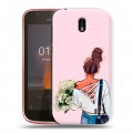 Дизайнерский пластиковый чехол для Nokia 1 Девушка и букет